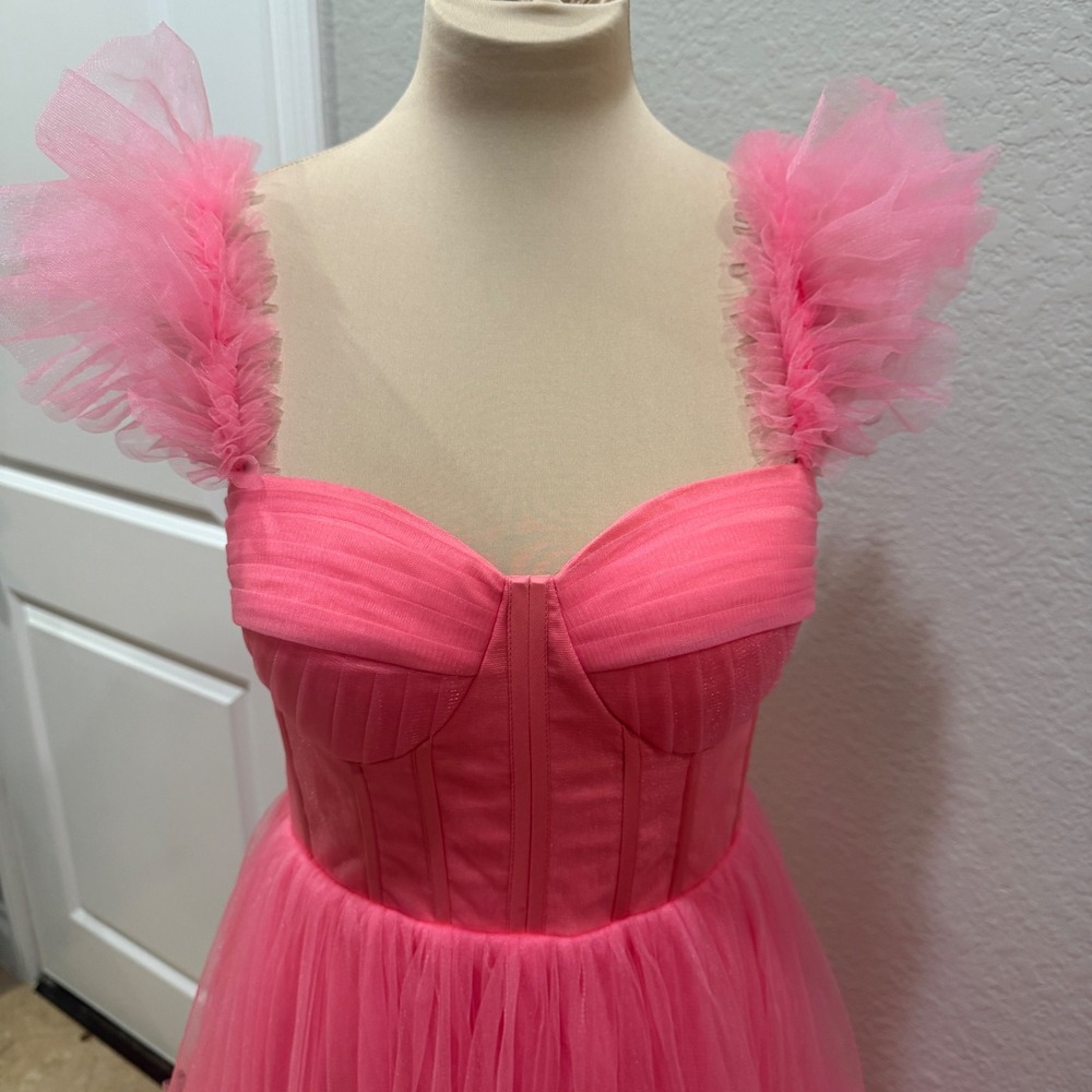 Ava Gowns Pink Tulle Corset Midi Dress Ruffle Laces Fairy Prom Sz S (estimated) - Picture 9 of 10